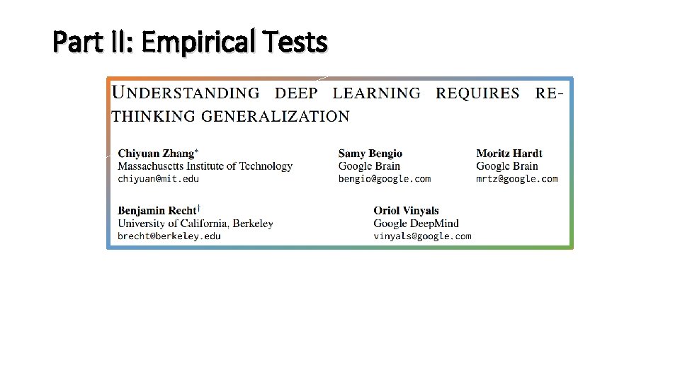 Part II: Empirical Tests 