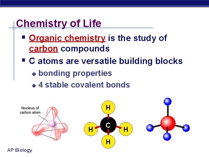 Chemistry of Life § Organic chemistry is the study of § carbon compounds C