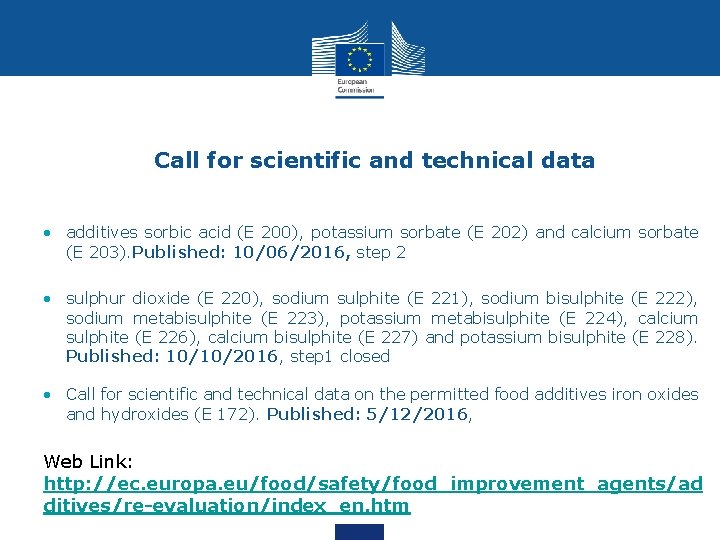 Call for scientific and technical data • additives sorbic acid (E 200), potassium sorbate