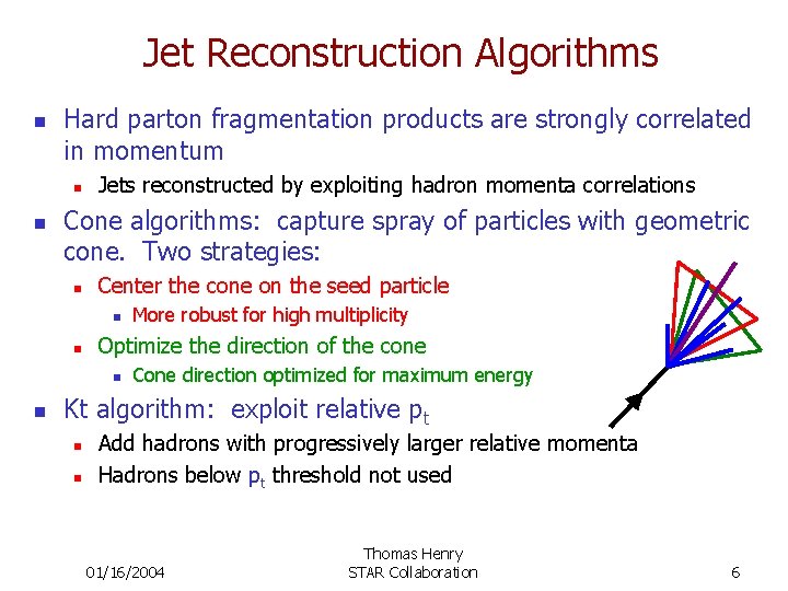 Jet Reconstruction Algorithms n Hard parton fragmentation products are strongly correlated in momentum n