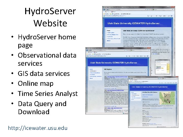 Hydro. Server Website • Hydro. Server home page • Observational data services • GIS