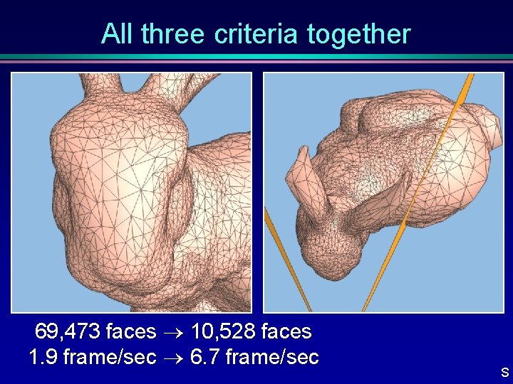 All three criteria together 69, 473 faces 10, 528 faces 1. 9 frame/sec 6.