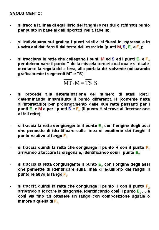 SVOLGIMENTO: - si traccia la linea di equilibrio dei fanghi (o residui o raffinati) SVOLGIMENTO: - si traccia la linea di equilibrio dei fanghi (o residui o raffinati)