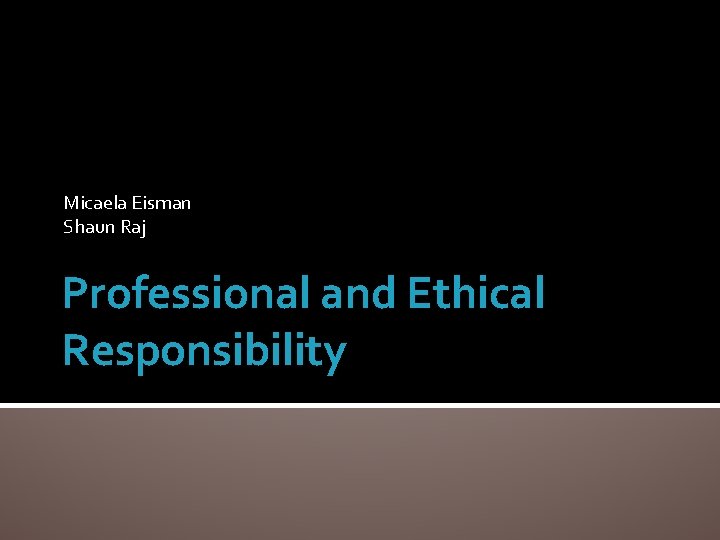 Micaela Eisman Shaun Raj Professional and Ethical Responsibility 
