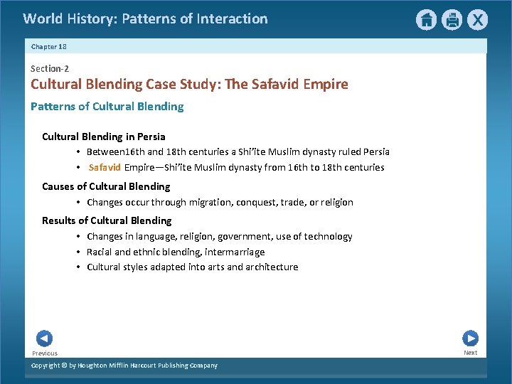 World History: Patterns of Interaction Chapter 18 Section-2 Cultural Blending Case Study: The Safavid