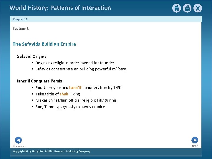 World History: Patterns of Interaction Chapter 18 Section-2 The Safavids Build an Empire Safavid