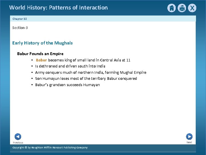 World History: Patterns of Interaction Chapter 18 Section-3 Early History of the Mughals Babur