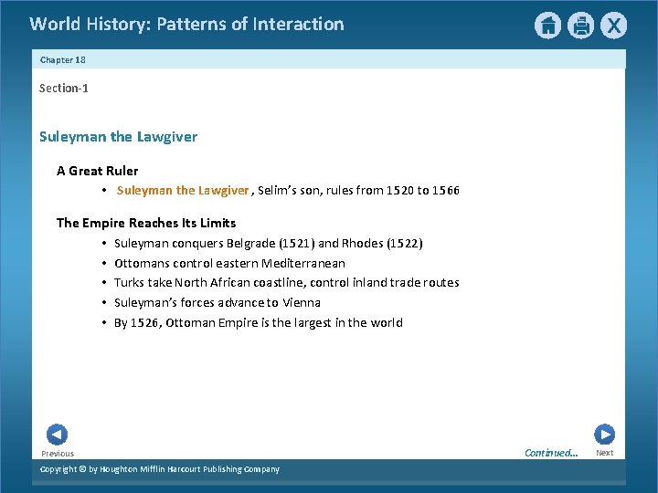 World History: Patterns of Interaction Chapter 18 Section-1 Suleyman the Lawgiver A Great Ruler