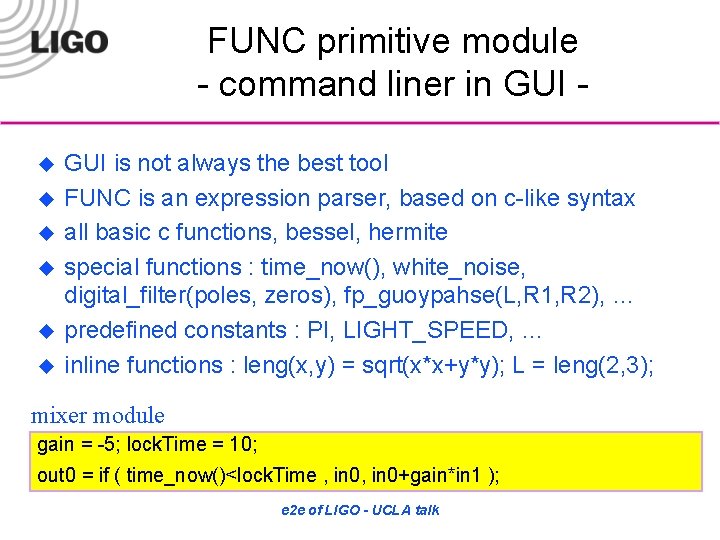 FUNC primitive module - command liner in GUI u u u GUI is not