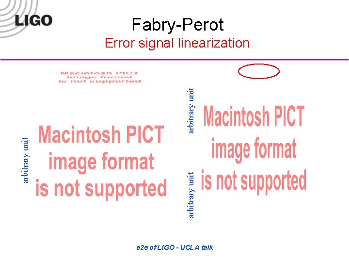 Fabry-Perot arbitrary unit Error signal linearization e 2 e of LIGO - UCLA talk