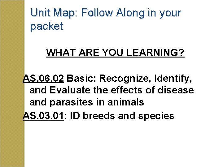 Unit Map: Follow Along in your packet WHAT ARE YOU LEARNING? AS. 06. 02