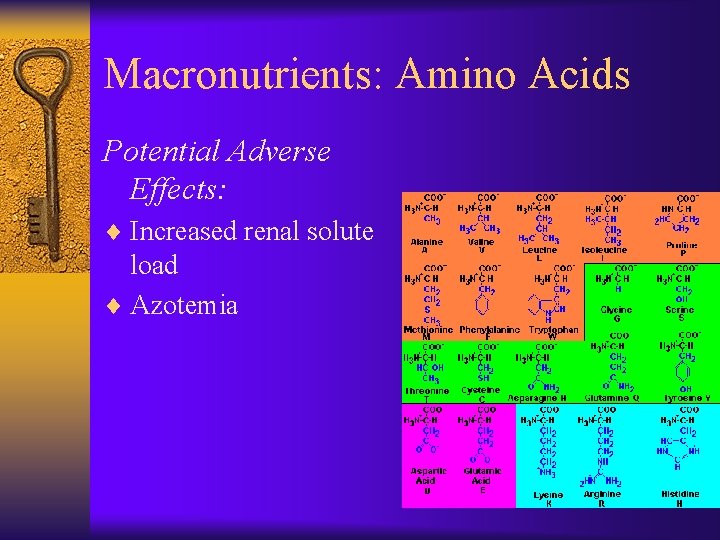 Macronutrients: Amino Acids Potential Adverse Effects: ¨ Increased renal solute load ¨ Azotemia 