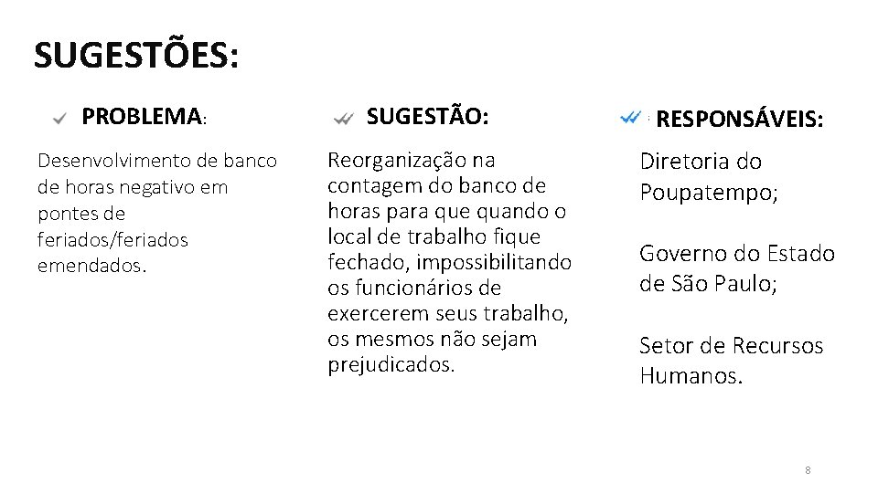 SUGESTÕES: PROBLEMA: Desenvolvimento de banco de horas negativo em pontes de feriados/feriados emendados. SUGESTÃO: