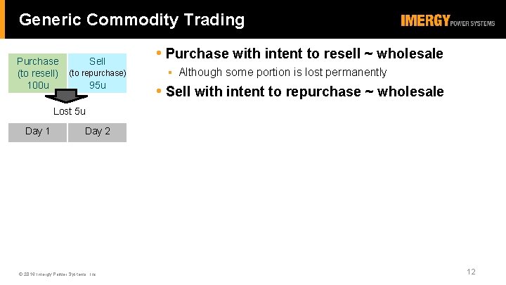 Generic Commodity Trading Purchase (to resell) 100 u Sell (to repurchase) 95 u •