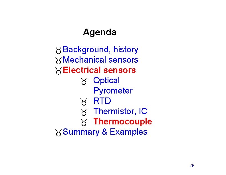 Agenda _Background, history _Mechanical sensors _Electrical sensors _ Optical Pyrometer _ RTD _ Thermistor,