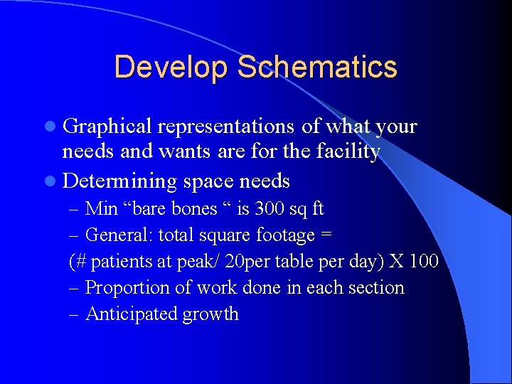 Develop Schematics l Graphical representations of what your needs and wants are for the