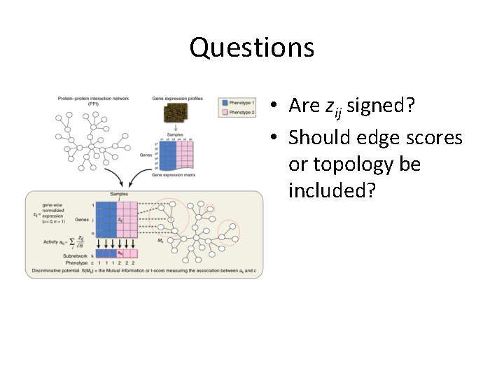 Questions • Are zij signed? • Should edge scores or topology be included? 