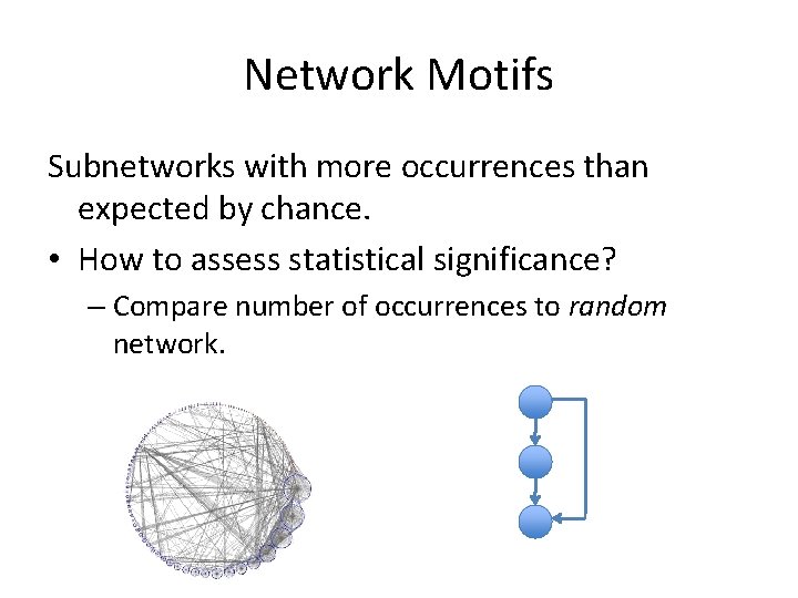 Network Motifs Subnetworks with more occurrences than expected by chance. • How to assess