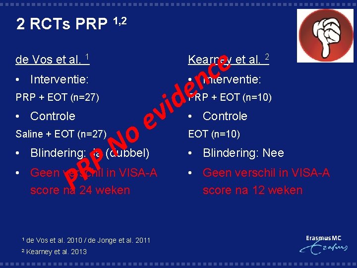 2 RCTs PRP 1, 2 e c de Vos et al. 1 Kearney et