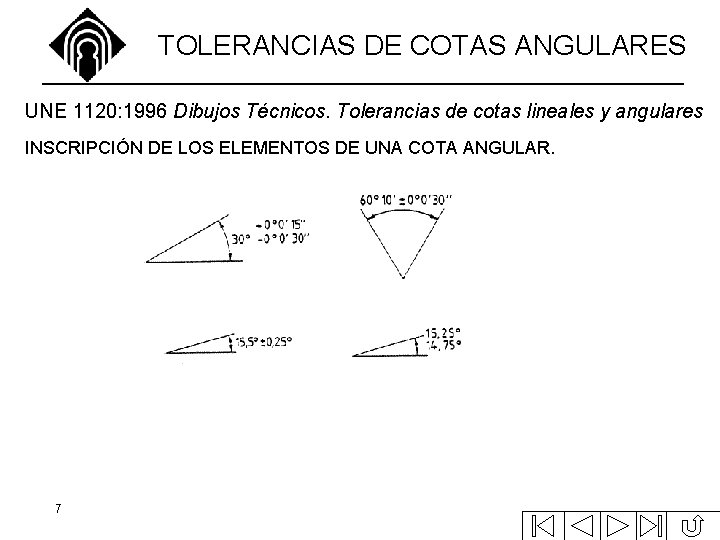 TOLERANCIAS DE COTAS ANGULARES UNE 1120: 1996 Dibujos Técnicos. Tolerancias de cotas lineales y