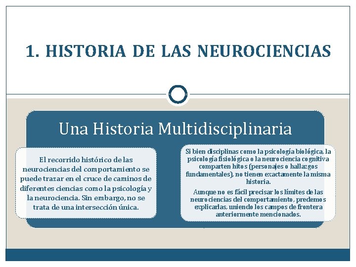 1. HISTORIA DE LAS NEUROCIENCIAS Una Historia Multidisciplinaria El recorrido histórico de las neurociencias