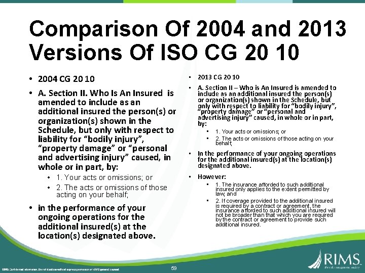 Comparison Of 2004 and 2013 Versions Of ISO CG 20 10 • 2004 CG