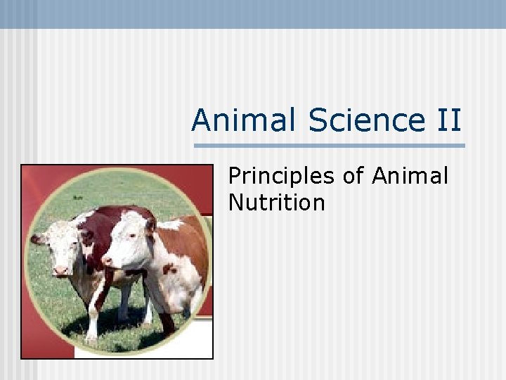 Animal Science II Principles of Animal Nutrition 