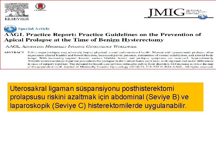 Uterosakral ligaman süspansiyonu posthisterektomi prolapsusu riskini azaltmak için abdominal (Seviye B) ve laparoskopik (Seviye Uterosakral ligaman süspansiyonu posthisterektomi prolapsusu riskini azaltmak için abdominal (Seviye B) ve laparoskopik (Seviye