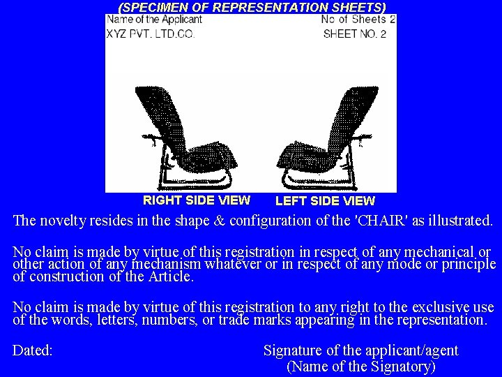 (SPECIMEN OF REPRESENTATION SHEETS) RIGHT SIDE VIEW LEFT SIDE VIEW The novelty resides in