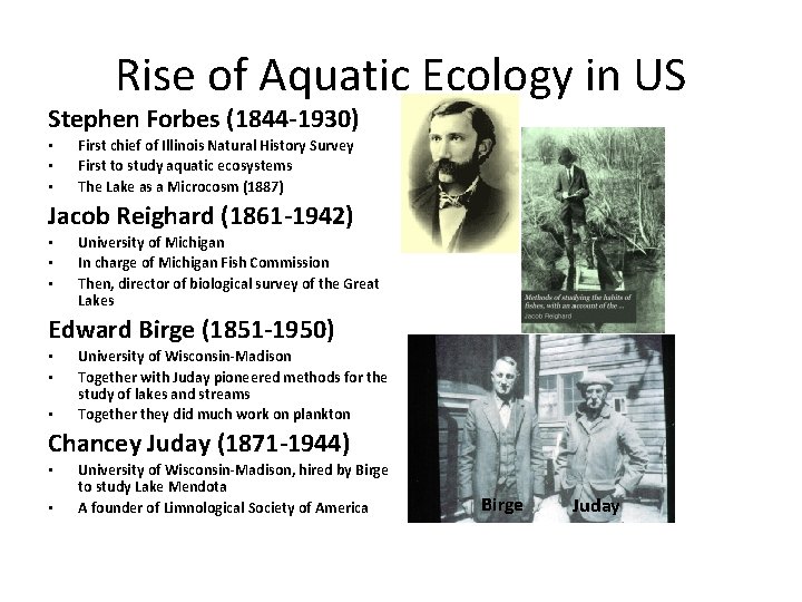 Rise of Aquatic Ecology in US Stephen Forbes (1844 -1930) • • • First