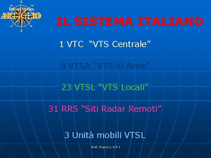 IL SISTEMA ITALIANO 1 VTC “VTS Centrale” 8 VTSA “VTS di Area” 23 VTSL