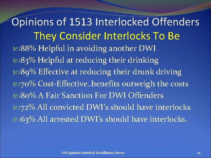 Opinions of 1513 Interlocked Offenders They Consider Interlocks To Be 88% Helpful in avoiding Opinions of 1513 Interlocked Offenders They Consider Interlocks To Be 88% Helpful in avoiding