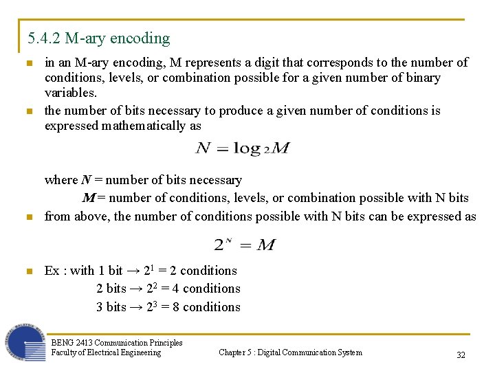 5. 4. 2 M-ary encoding n n in an M-ary encoding, M represents a