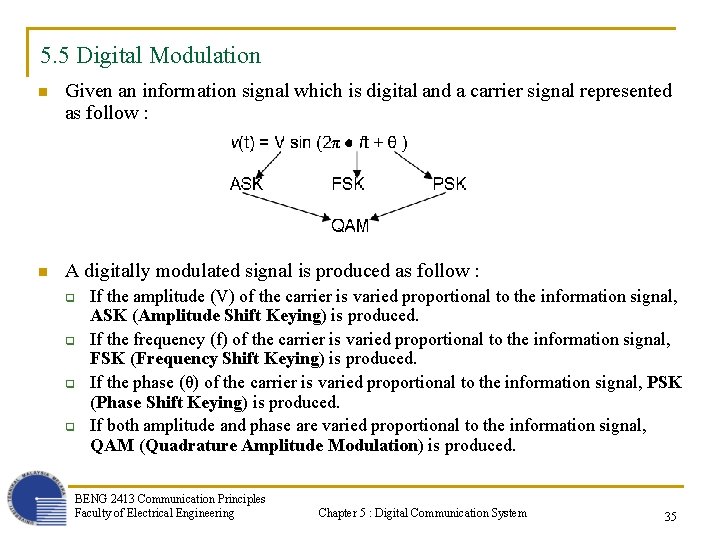 5. 5 Digital Modulation n Given an information signal which is digital and a