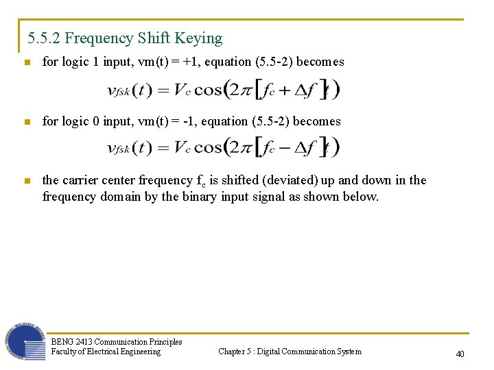 5. 5. 2 Frequency Shift Keying n for logic 1 input, vm(t) = +1,