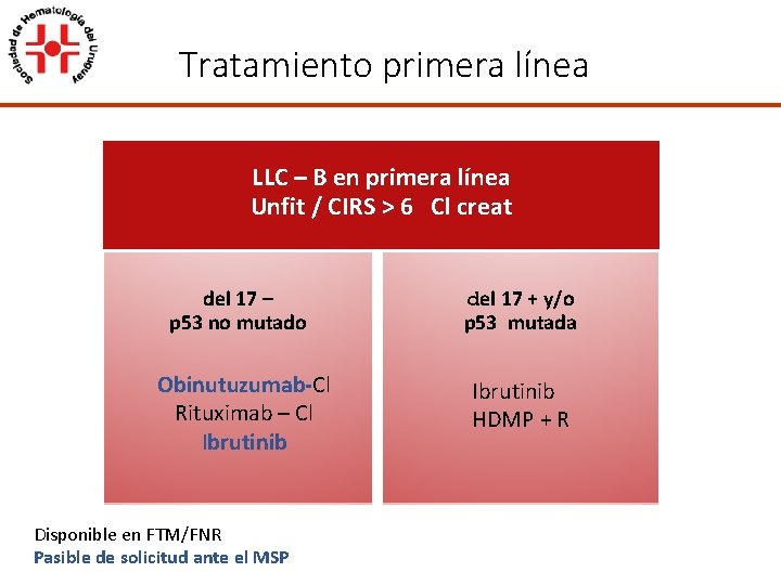 Tratamiento primera línea LLC – B en primera línea Unfit / CIRS > 6