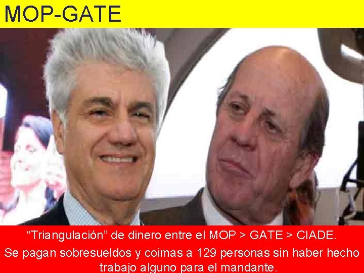 MOP-GATE “Triangulación” de dinero entre el MOP > GATE > CIADE. Se pagan sobresueldos