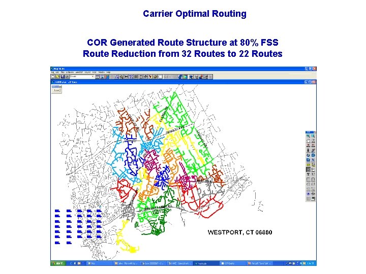 Carrier Optimal Routing COR Generated Route Structure at 80% FSS Route Reduction from 32