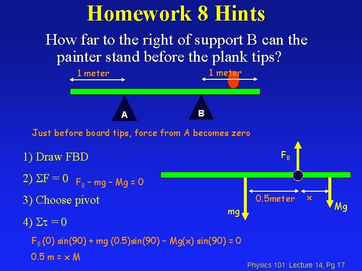 Homework 8 Hints How far to the right of support B can the painter