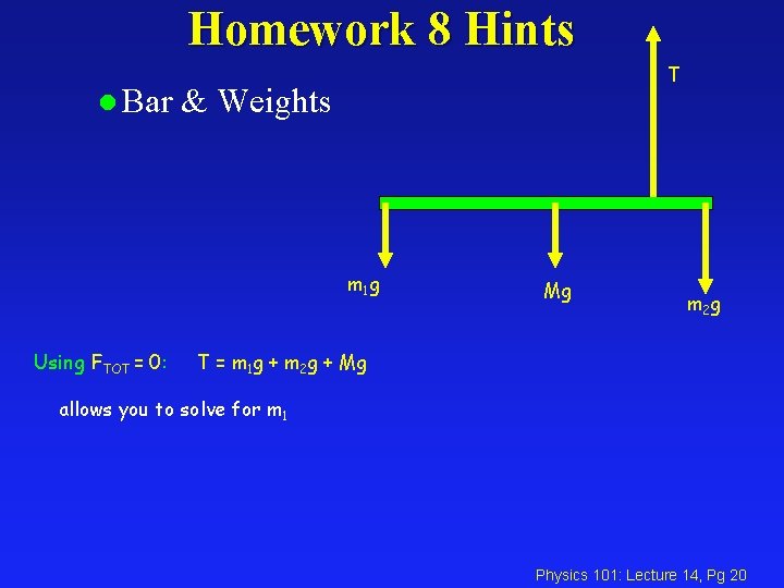 Homework 8 Hints l Bar T & Weights m 1 g Using FTOT =