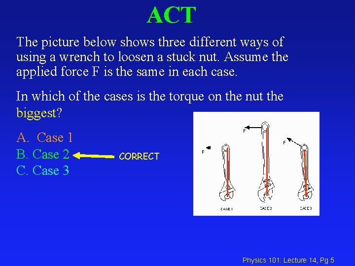 ACT The picture below shows three different ways of using a wrench to loosen