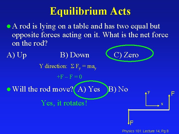 Equilibrium Acts l. A rod is lying on a table and has two equal