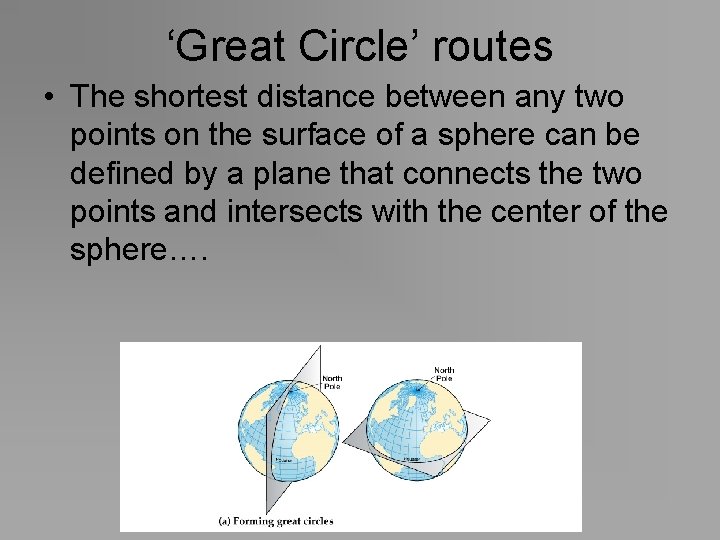 ‘Great Circle’ routes • The shortest distance between any two points on the surface