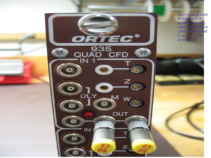 Zero crossing point of simulated CF Monitor, with long cable (lg) and short cable.