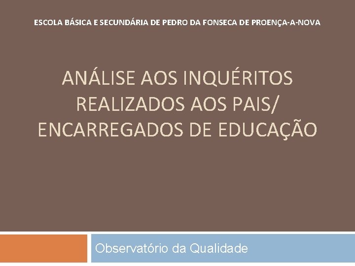 ESCOLA BÁSICA E SECUNDÁRIA DE PEDRO DA FONSECA DE PROENÇA-A-NOVA ANÁLISE AOS INQUÉRITOS REALIZADOS