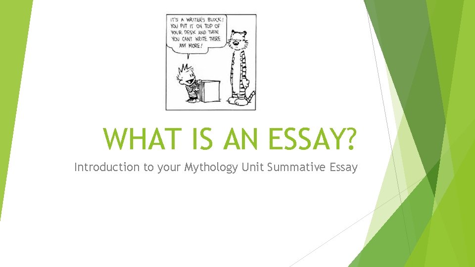 WHAT IS AN ESSAY? Introduction to your Mythology Unit Summative Essay 