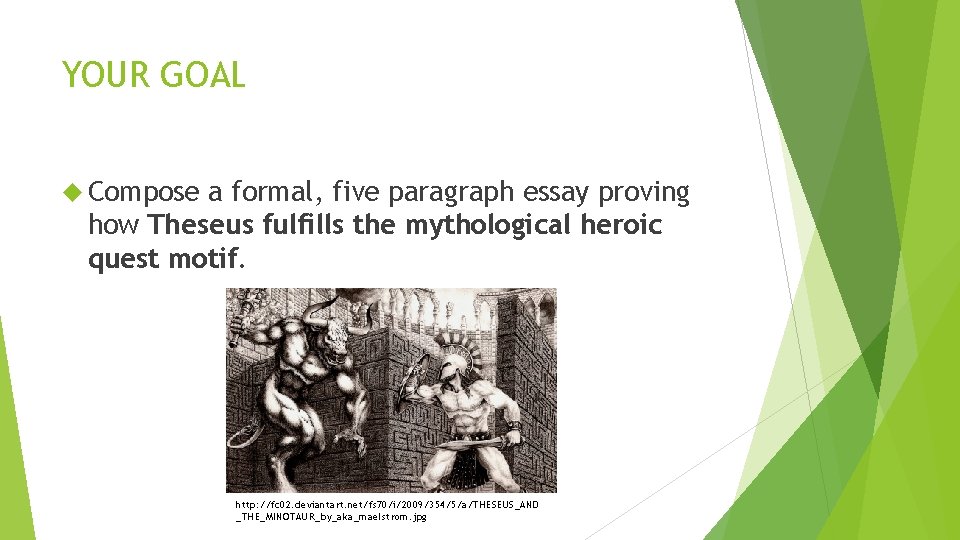YOUR GOAL Compose a formal, five paragraph essay proving how Theseus fulfills the mythological