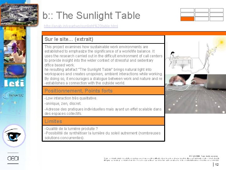 b: : The Sunlight Table http: //anab. in/yeartwo/sunlight%20 table. html Sur le site… (extrait)