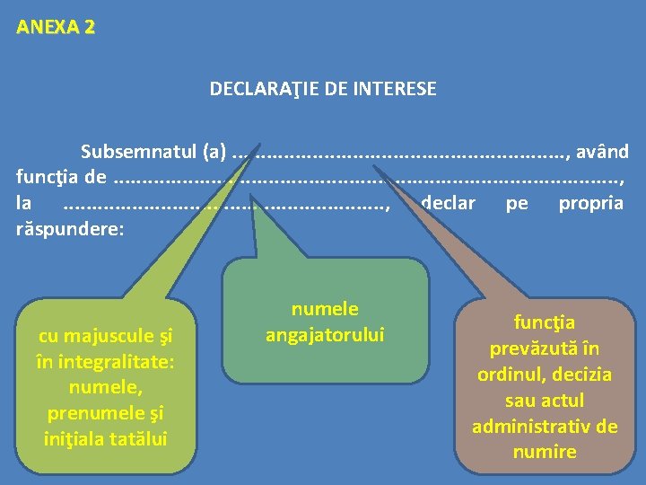 ANEXA 2 DECLARAŢIE DE INTERESE Subsemnatul (a). . . . , având funcţia de.