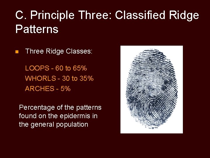 C. Principle Three: Classified Ridge Patterns n Three Ridge Classes: LOOPS - 60 to